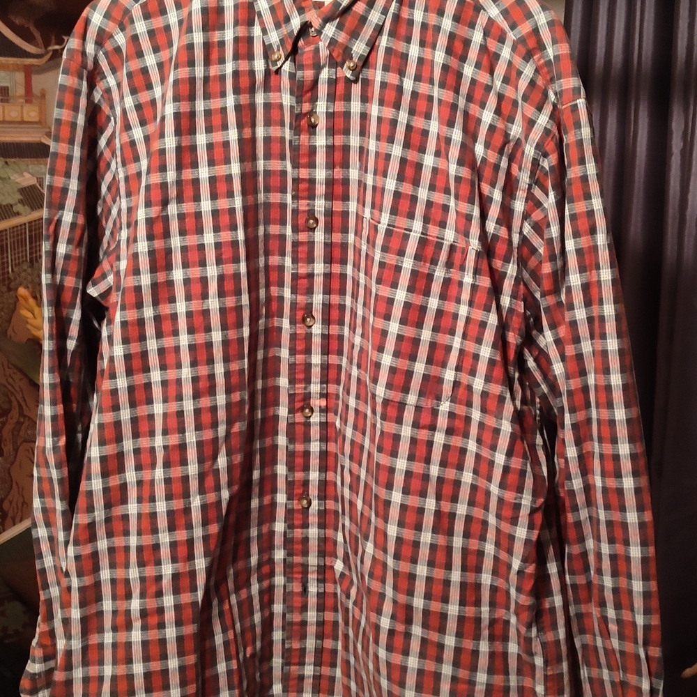 Eddie Bauer Red and Black Casual Button Down Shirt